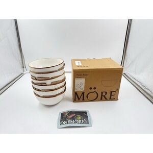 Ceramic Bowl Set of 6, 24 oz Soup Bowl Cereal Bowls with Brown Rim, Serving B...